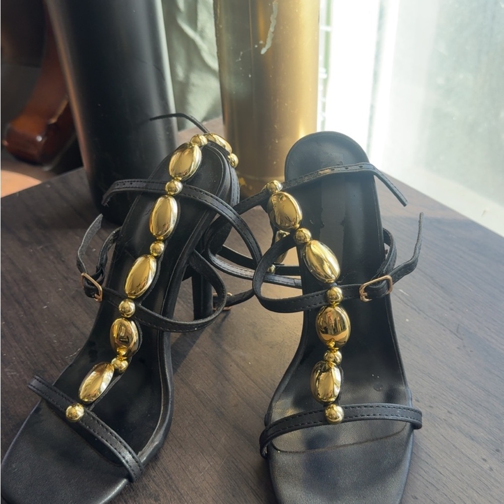 SHEIN Black and Gold Strappy Heels